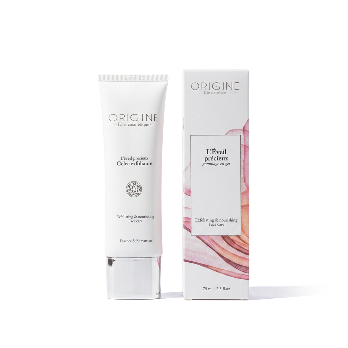 Tube du gommage L'Éveil Précieux en gel 75 ml, gamme Essence Sublimatrice Origine