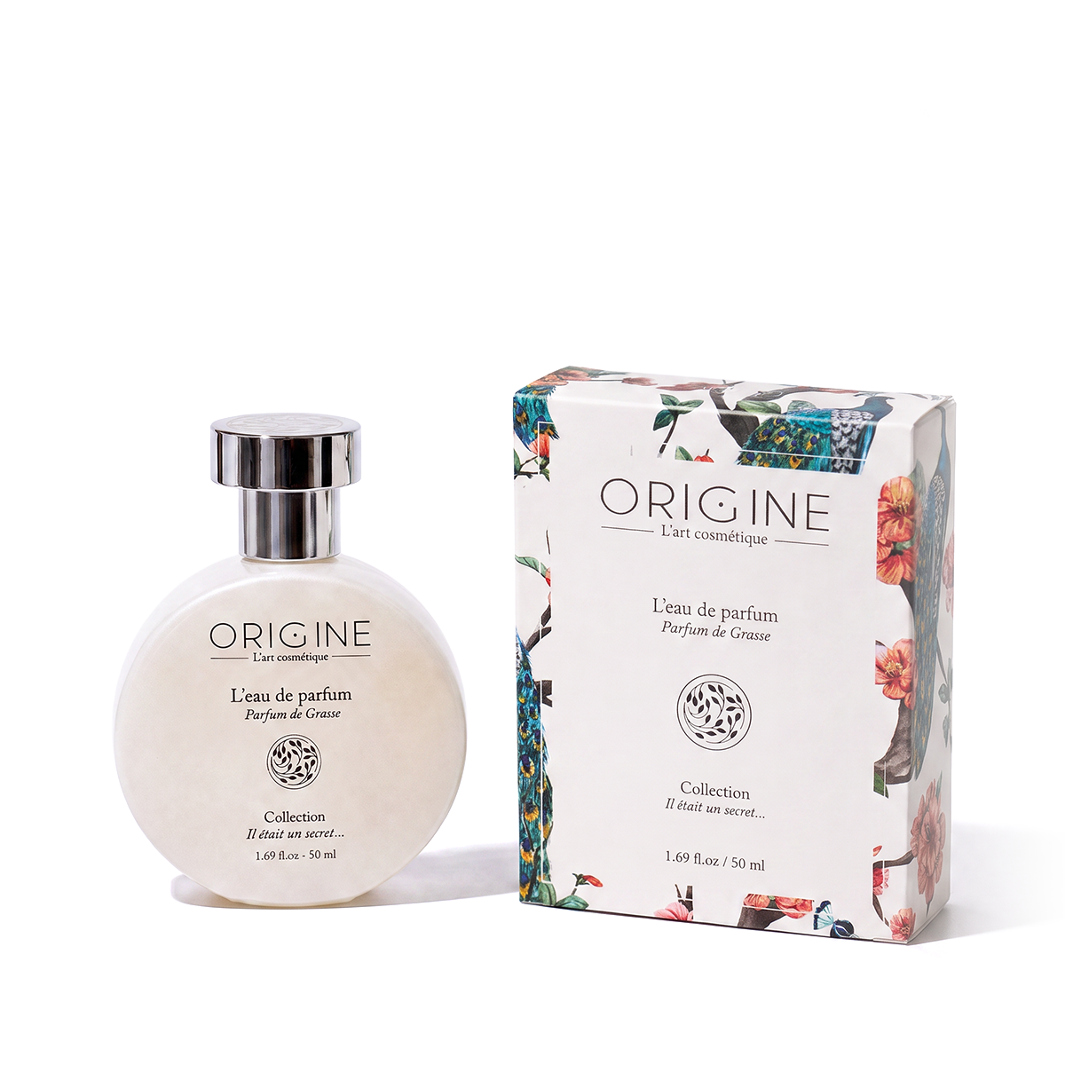 Bouteille ronde et nacrée d'eau de parfum Il était un secret 50 ml, collection Signature Origine