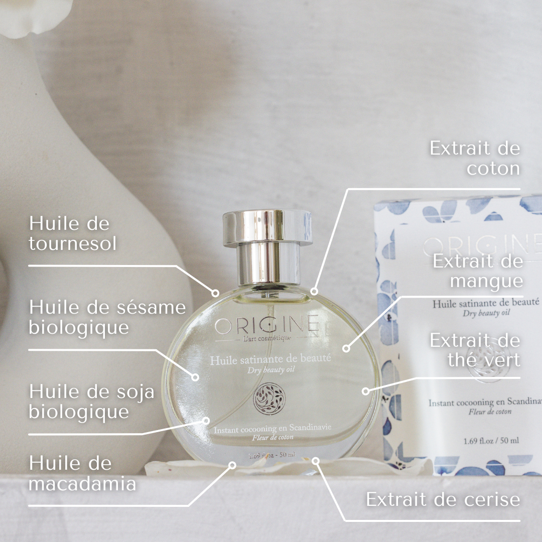 Huile satinante de beauté - Fleur de coton - Instant cocooning en Scandinavie