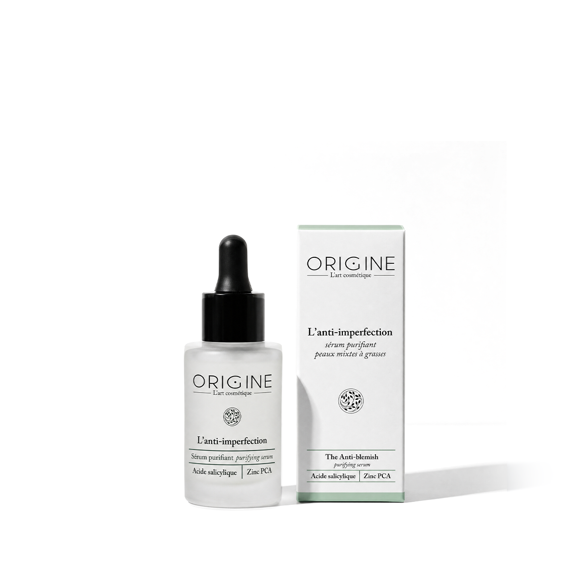 Flacon compte-gouttes du sérum Anti-Imperfection 30 ml, gamme Les Synergies Origine