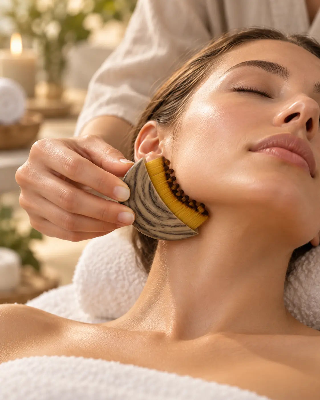 Soin professionnel du visage avec la Brosse Lymphatique Origine