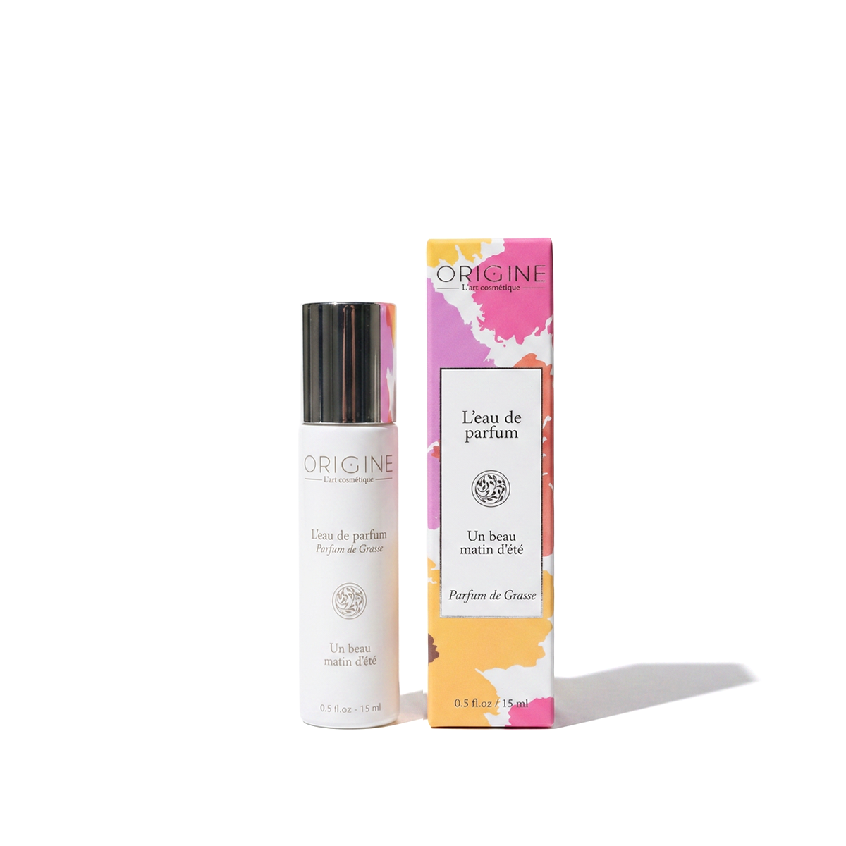 Flacon blanc nacré d'eau de parfum Un beau matin d'été 15 ml, collection Signature Origine