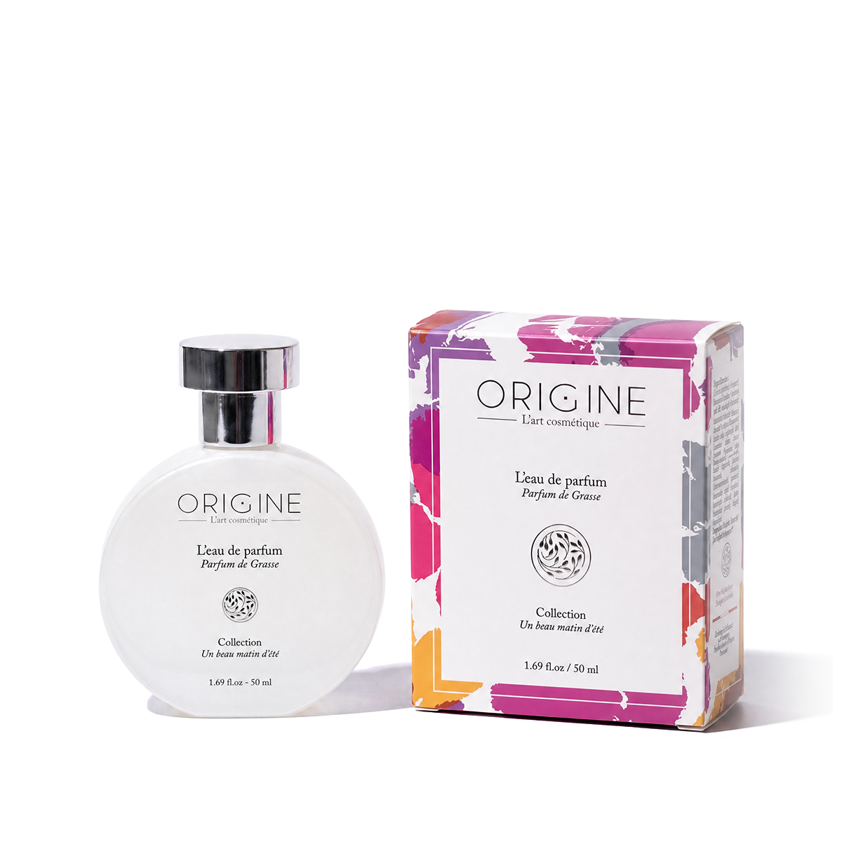 Bouteille ronde et nacrée d'eau de parfum Un beau matin d'été 50 ml, collection Signature Origine