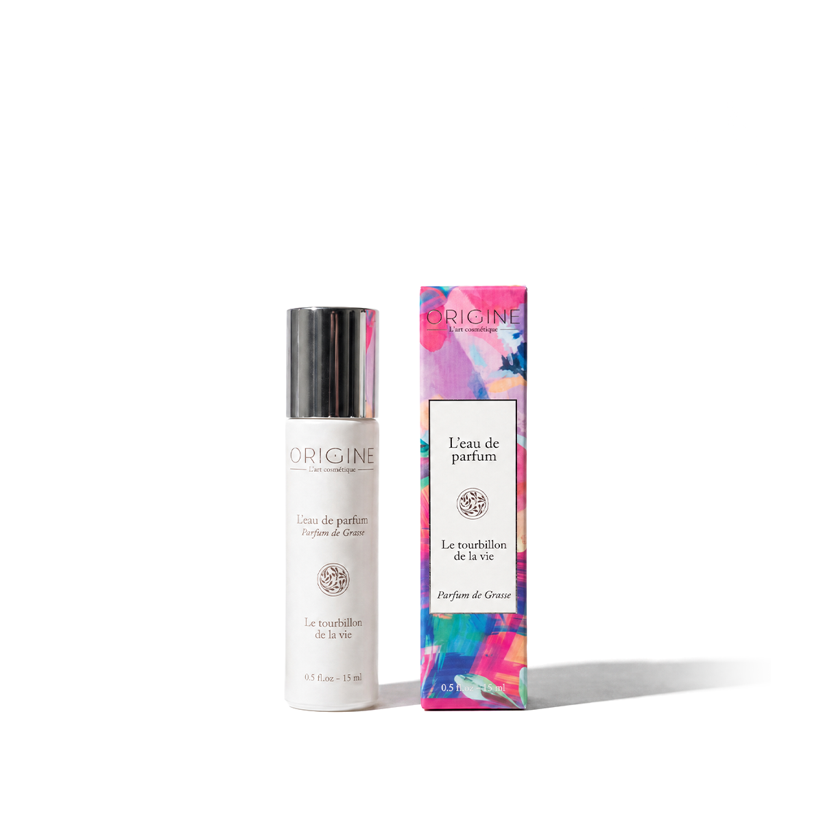 Flacon blanc nacré d'eau de parfum Le Tourbillon de la Vie 15 ml, collection Signature Origine